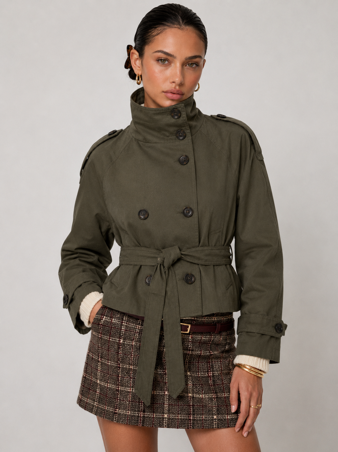 Trenchcoat Damen kurz mit Gürtel und Stehkragen CATH