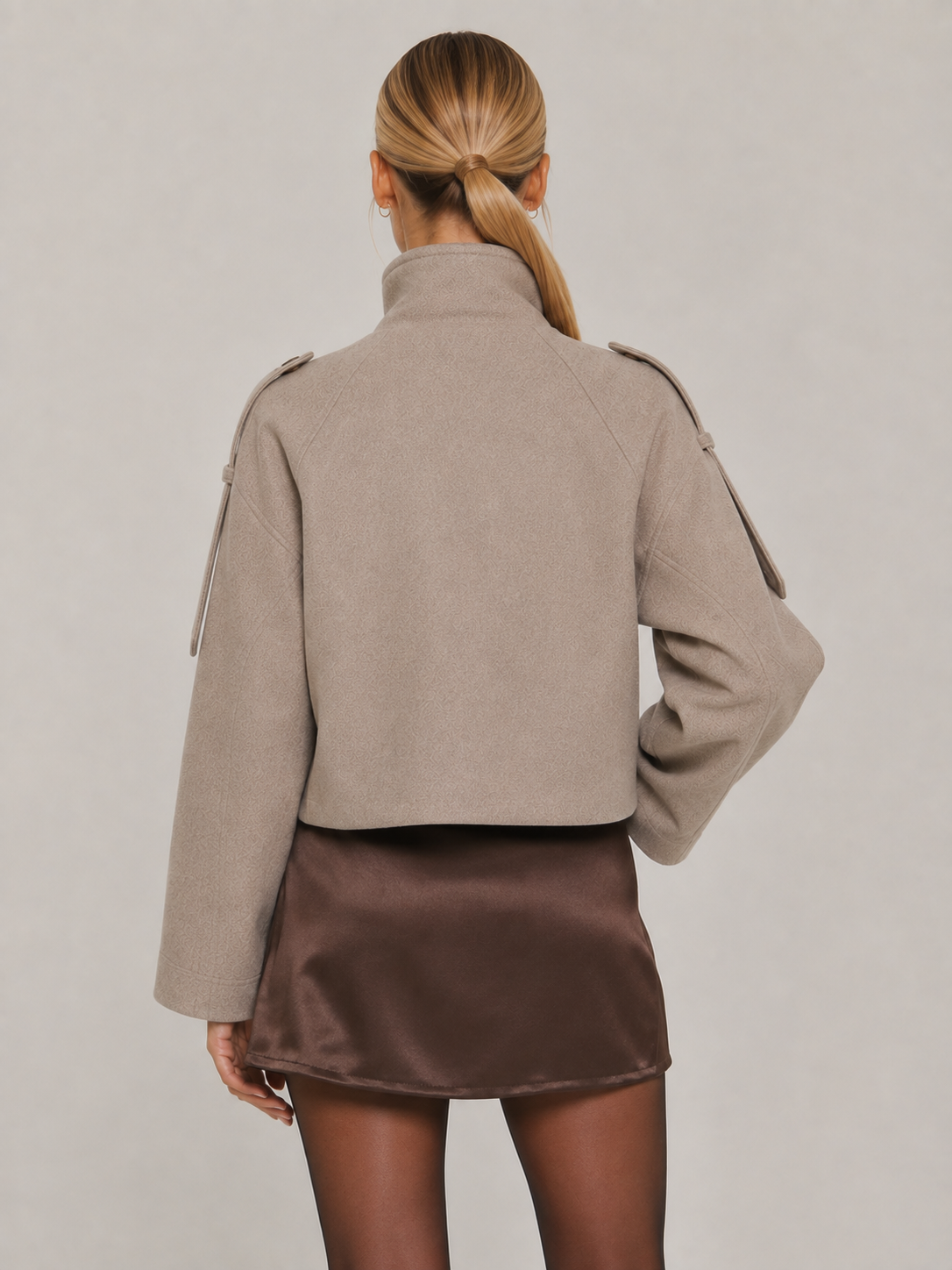 Kurzmantel Damen zweireihig mit Stehkragen in Beige EVIE