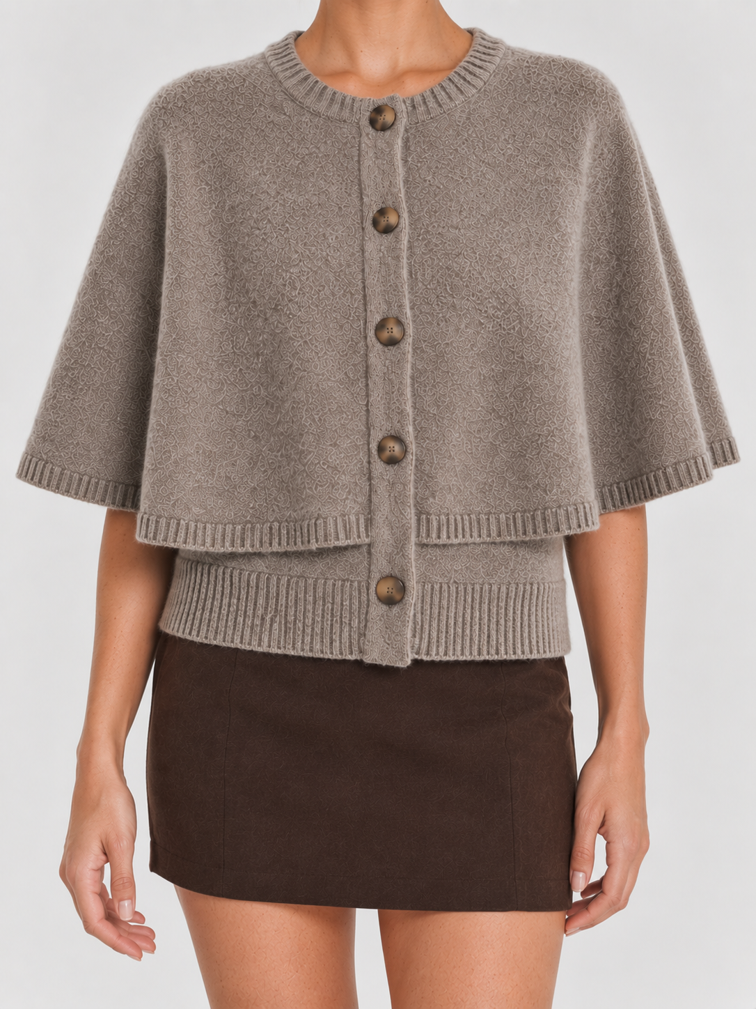Strickcape Damen mit Knopfleiste und geripptem Saum BLAKE