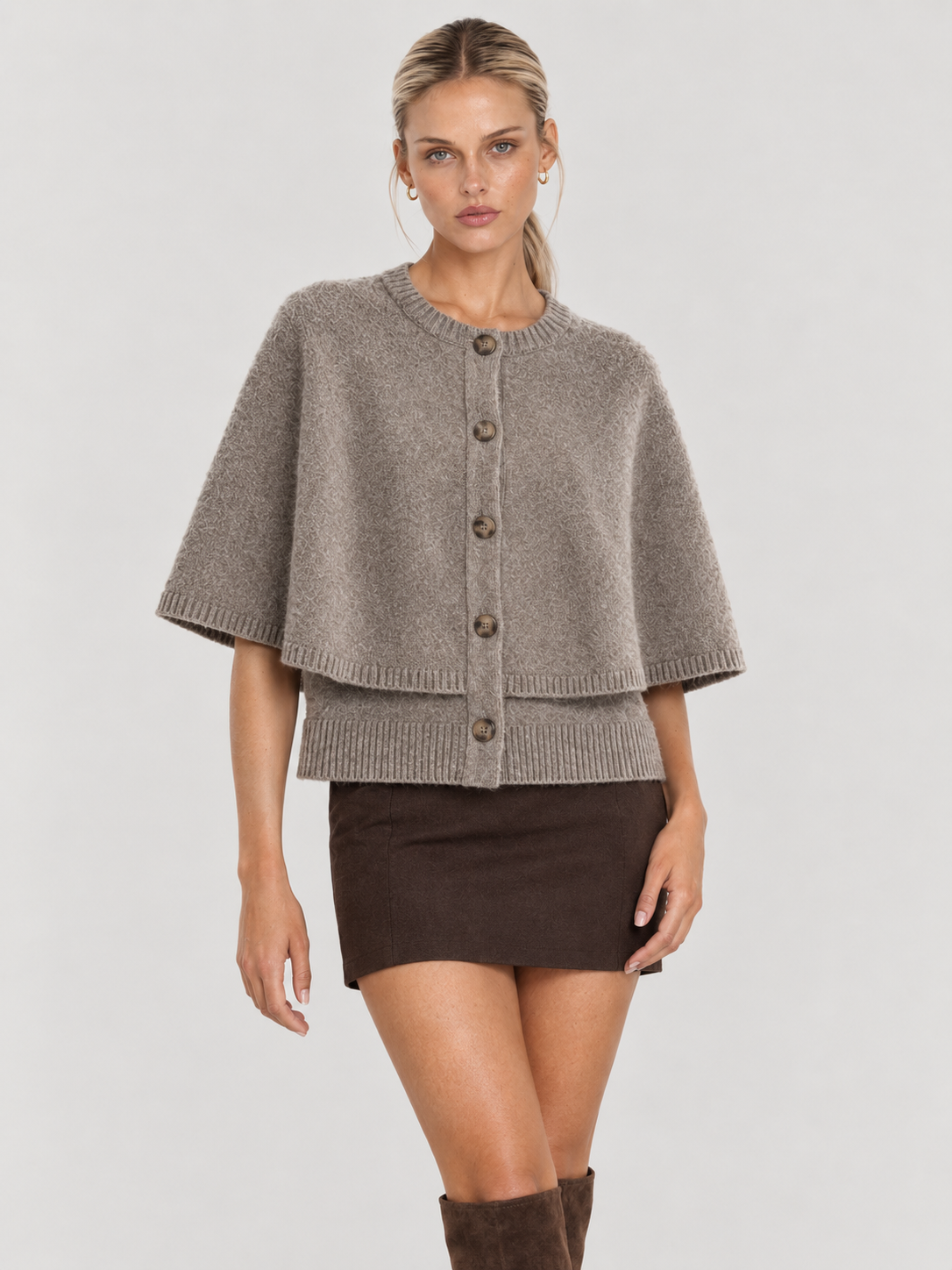 Strickcape Damen mit Knopfleiste und geripptem Saum BLAKE