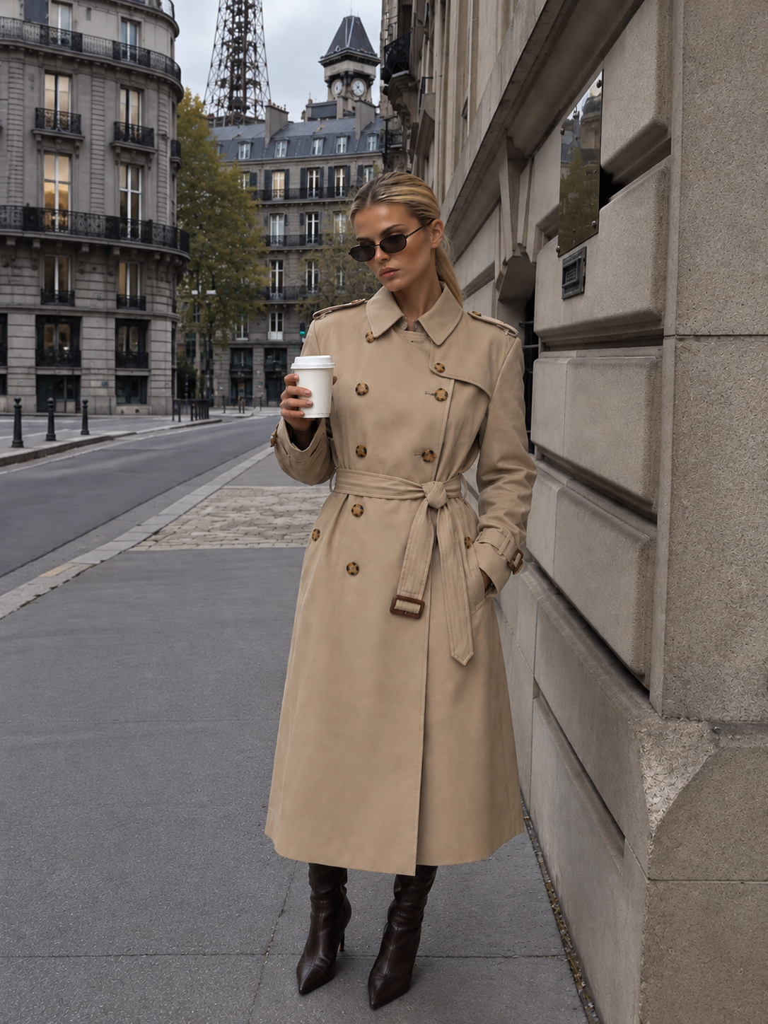 Trenchcoat Damen zweireihig mit Gürtel LETIFEN – Streetstyle