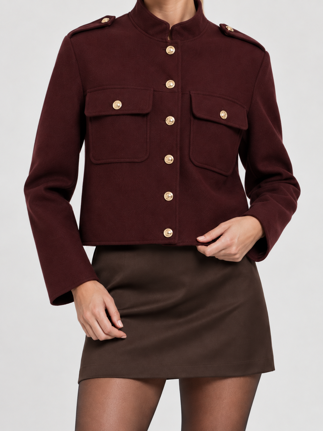 Kurzjacke Damen in Bordeaux mit goldfarbenen Knöpfen LILLY