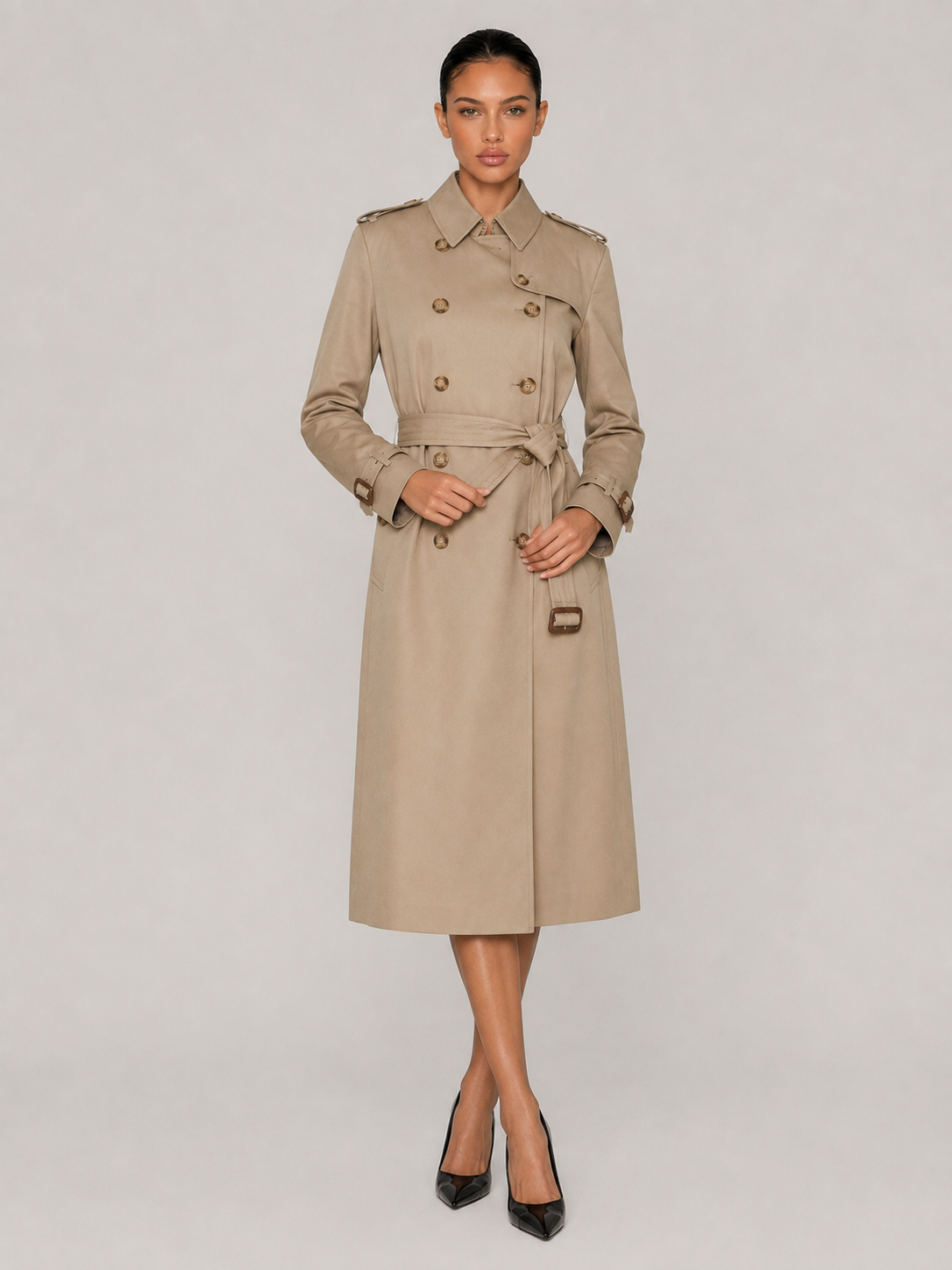 Trenchcoat für Damen in Khaki mit Taillengürtel