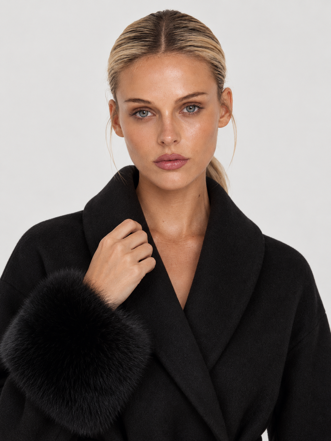 Mantel Damen mit Bindegürtel und Kunstfell-Manschetten CELINE