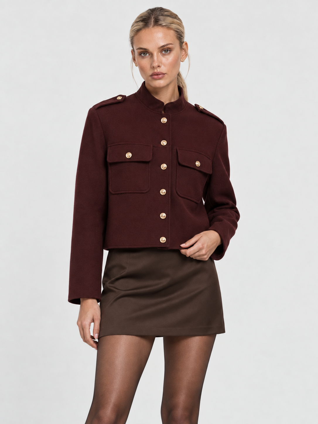 Kurzjacke Damen in Bordeaux mit goldfarbenen Knöpfen LILLY